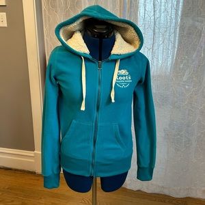 Roots Canada Turquoise Blue Zip Hoodie Jacket with Fleece Lining XS